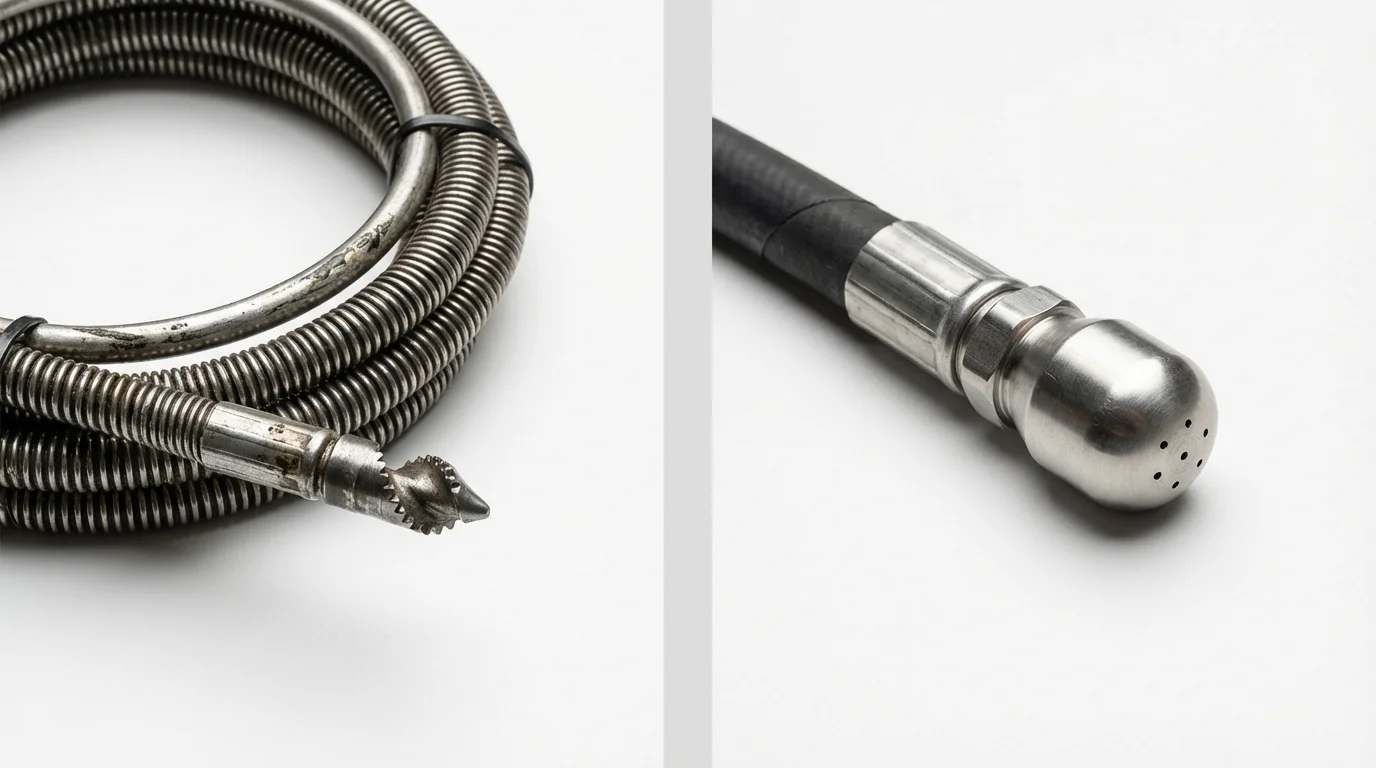 Drain snake cable and hydro jetting nozzle used for drain cleaning in Woodridge, IL