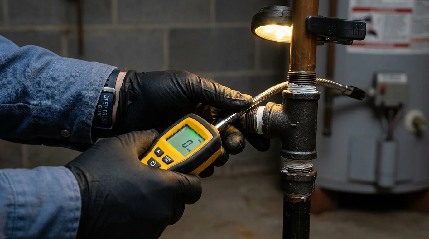 Gas leak detection with electronic sniffer by Johns Plumbing LLC in Woodridge