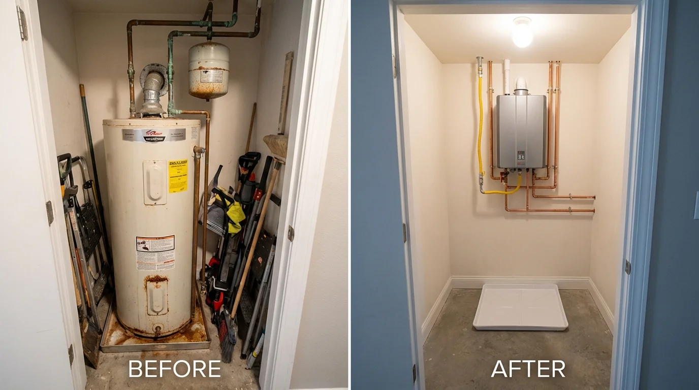 Tank water heater versus wall-mounted tankless unit comparison for Woodridge, IL homeowners