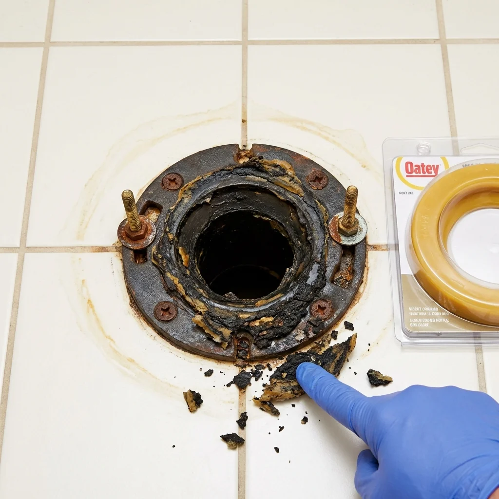 Failed wax ring showing water seepage at the base of a toilet in a Woodridge, IL home